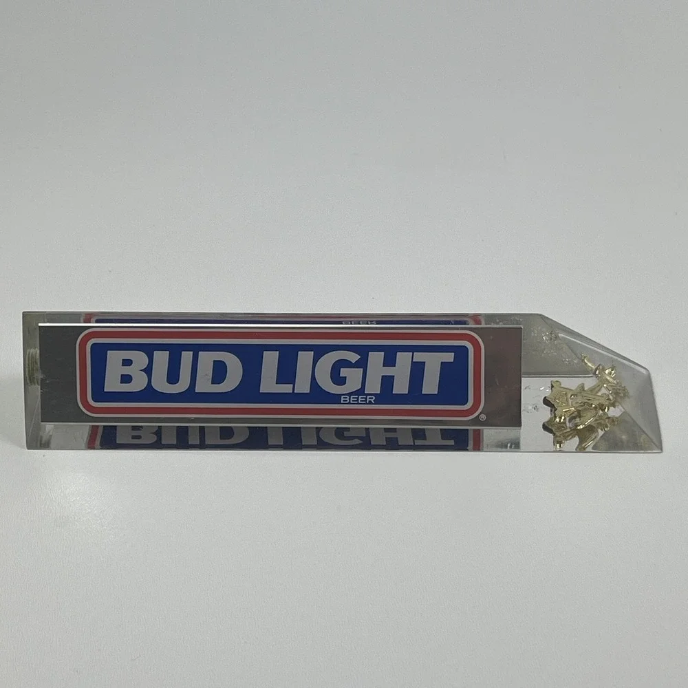 Budweiser Bud Light Acrylic Lucite 3 Sided Beer Tap Handle Eagle Retro Silver